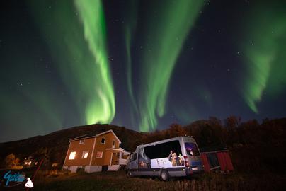 Northern Lights over my home, the house and the bus